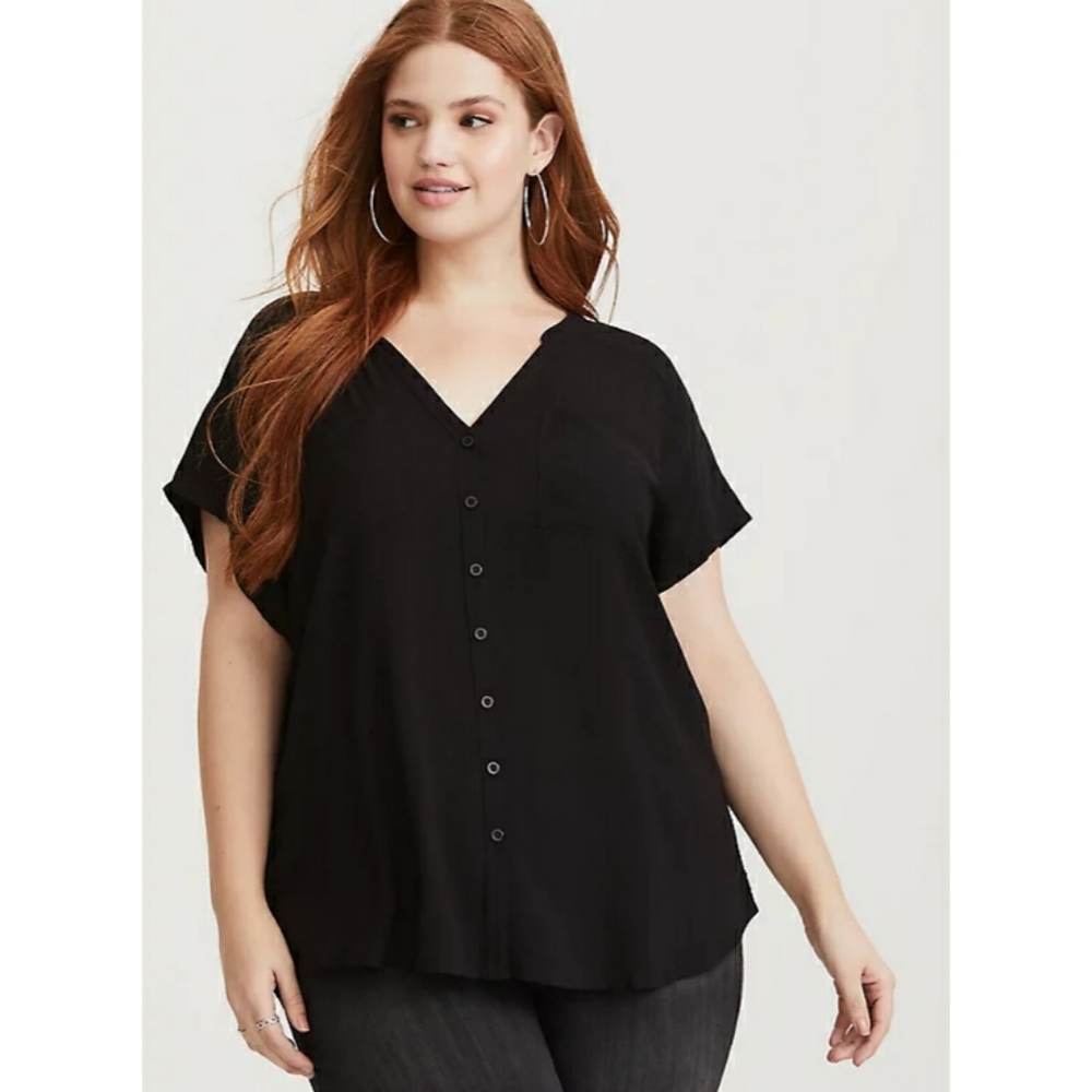 Torrid Black Opaque Challis Dolman Sleeve Blouse - Picture 3 of 12